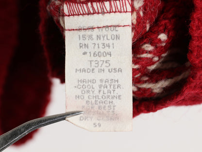 80s USA製 エルエルビーン ウール ニット ベスト レディース M 旧タグ ヴィンテージ バーズアイ ノルディック 前開き 重ね着 総柄 セーター