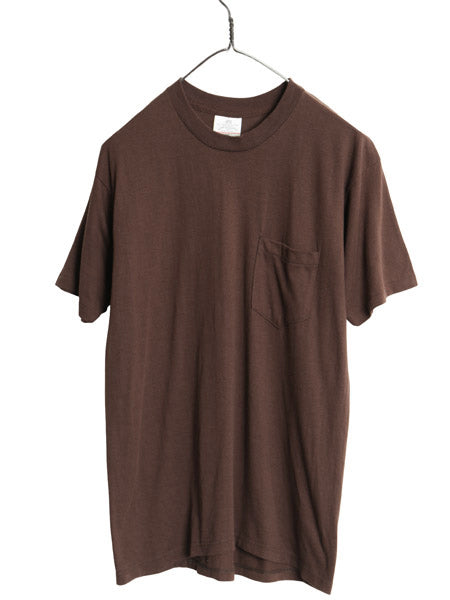 80s USA製 シアーズ ポケット付き 無地 半袖 Tシャツ メンズ L 小さめ S / ヴィンテージ 耳付き ポケT シングルステッチ トップス ブラウン