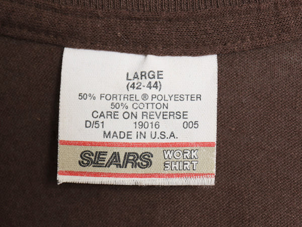 80s USA製 シアーズ ポケット付き 無地 半袖 Tシャツ メンズ L 小さめ S / ヴィンテージ 耳付き ポケT シングルステッチ トップス ブラウン