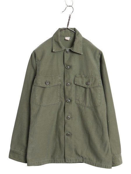 60s 米軍実物 US ARMY コットン サテン ユーティリティ シャツ S ヴィンテージ 67年製 OG107 シャツ袖 2nd 3rd 4th 移行期 軍物 ミリタリー