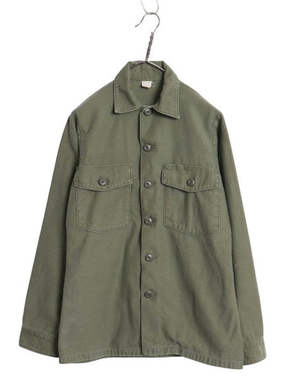 60s 米軍実物 US ARMY コットン サテン ユーティリティ シャツ S ヴィンテージ 67年製 OG107 シャツ袖 2nd 3rd 4th 移行期 軍物 ミリタリー