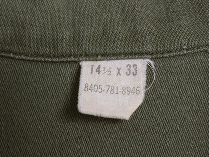 60s 米軍実物 US ARMY コットン サテン ユーティリティ シャツ S ヴィンテージ 67年製 OG107 シャツ袖 2nd 3rd 4th 移行期 軍物 ミリタリー