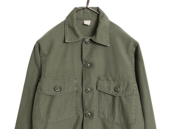 60s 米軍実物 US ARMY コットン サテン ユーティリティ シャツ S ヴィンテージ 67年製 OG107 シャツ袖 2nd 3rd 4th 移行期 軍物 ミリタリー
