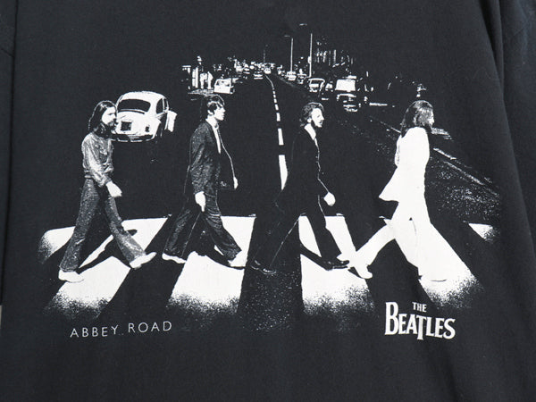 00s ビートルズ フォト イラスト プリント Tシャツ メンズ L 古着 オールド アップル オフィシャル バンド ロック フォトT グラフィック 黒
