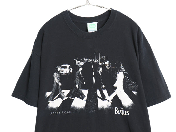 00s ビートルズ フォト イラスト プリント Tシャツ メンズ L 古着 オールド アップル オフィシャル バンド ロック フォトT グラフィック 黒