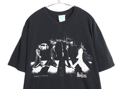 00s ビートルズ フォト イラスト プリント Tシャツ メンズ L 古着 オールド アップル オフィシャル バンド ロック フォトT グラフィック 黒