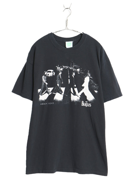 00s ビートルズ フォト イラスト プリント Tシャツ メンズ L 古着 オールド アップル オフィシャル バンド ロック フォトT グラフィック 黒