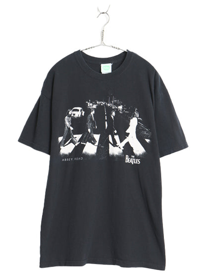 00s ビートルズ フォト イラスト プリント Tシャツ メンズ L 古着 オールド アップル オフィシャル バンド ロック フォトT グラフィック 黒