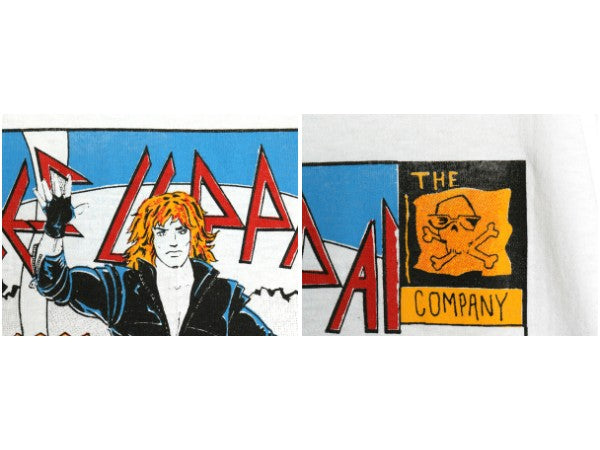  80s USA製 ★ デフレパード アメコミ イラスト プリント Tシャツ メンズ L 古着 ヴィンテージ 当時物 バンド ロック シングルステッチ 白