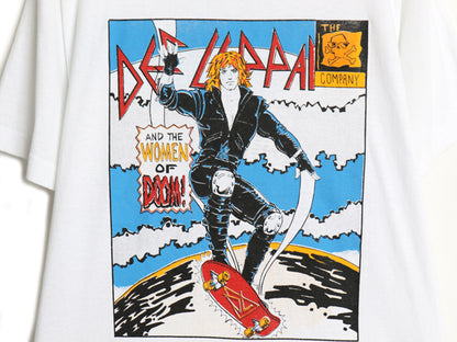  80s USA製 ★ デフレパード アメコミ イラスト プリント Tシャツ メンズ L 古着 ヴィンテージ 当時物 バンド ロック シングルステッチ 白