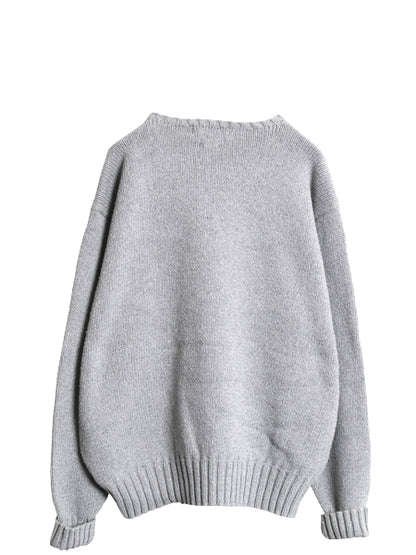90s ポロ ラルフローレン コットン ニット セーター メンズ XL オールド 長袖ニット ワンポイント クルーネック シンプル 大きいサイズ 灰
