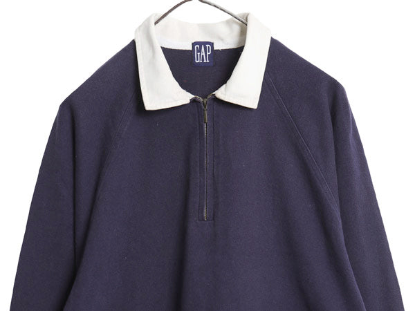 90s オールド ギャップ ハーフジップ 長袖 ラガー シャツ メンズ M 紺タグ 長袖シャツ ラグビー ポロシャツ 無地 ボックス カットソー 紺