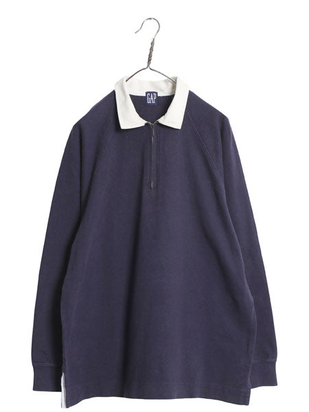90s オールド ギャップ ハーフジップ 長袖 ラガー シャツ メンズ M 紺タグ 長袖シャツ ラグビー ポロシャツ 無地 ボックス カットソー 紺