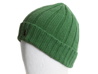 90s ポロ ラルフローレン ニット キャップ メンズ レディース フリーサイズ 古着 オールド ラム ウール ニット帽 ワッチ ビーニー 帽子 緑