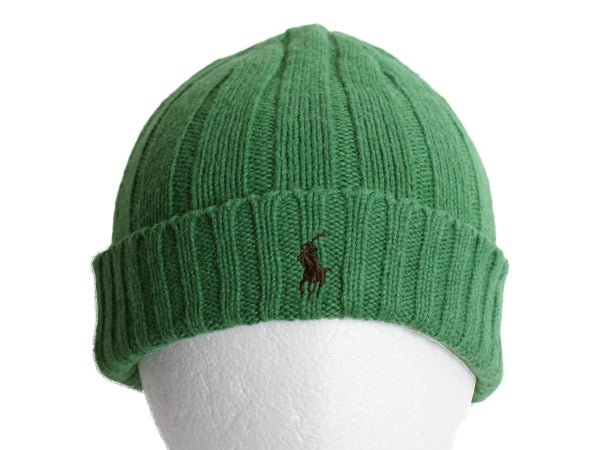 90s ポロ ラルフローレン ニット キャップ メンズ レディース フリーサイズ 古着 オールド ラム ウール ニット帽 ワッチ ビーニー 帽子 緑
