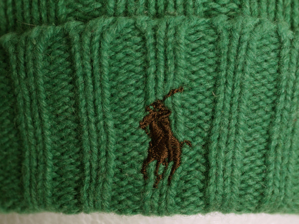 90s ポロ ラルフローレン ニット キャップ メンズ レディース フリーサイズ 古着 オールド ラム ウール ニット帽 ワッチ ビーニー 帽子 緑