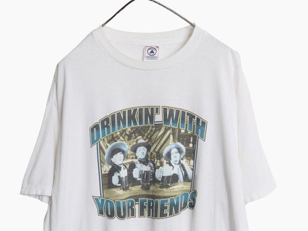 00s 三ばか大将 イラスト プリント Tシャツ メンズ XL / 古着 オールド オフィシャル キャラクター コメディ グラフィック 大きいサイズ 白
