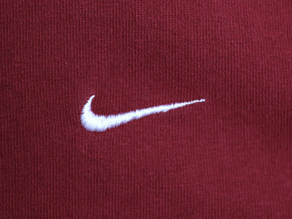 00s ナイキ スモール スウッシュ 刺繍 半袖 Tシャツ メンズ L オールド ワンポイント ヘビーウェイト コットン カットソー シンプル エンジ
