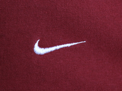 00s ナイキ スモール スウッシュ 刺繍 半袖 Tシャツ メンズ L オールド ワンポイント ヘビーウェイト コットン カットソー シンプル エンジ