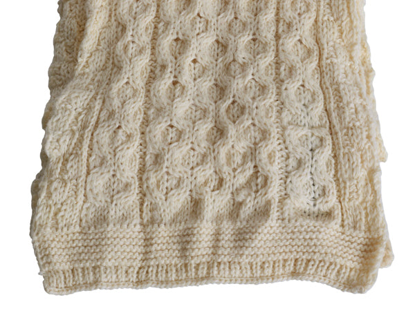 アイルランド製 aran crafts ケーブル ニット マフラー メンズ レディース 古着 ウール アラン フィッシャーマン  ローゲージ ナチュラル