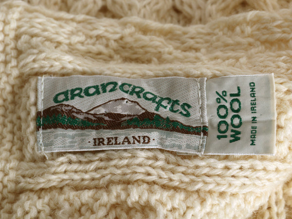 アイルランド製 aran crafts ケーブル ニット マフラー メンズ レディース 古着 ウール アラン フィッシャーマン  ローゲージ ナチュラル