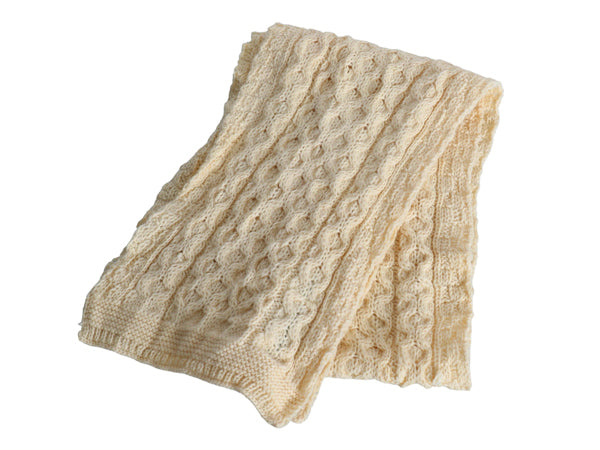 アイルランド製 aran crafts ケーブル ニット マフラー メンズ レディース 古着 ウール アラン フィッシャーマン  ローゲージ ナチュラル