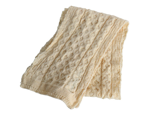 アイルランド製 aran crafts ケーブル ニット マフラー メンズ レディース 古着 ウール アラン フィッシャーマン  ローゲージ ナチュラル