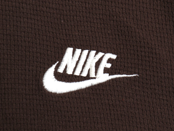 デッドストック 00s ナイキ スウッシュ ロゴ 刺繍 長袖 サーマル Tシャツ メンズ L / オールド ロンT ヘビーウェイト ワッフル インナー 茶