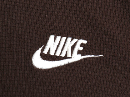 デッドストック 00s ナイキ スウッシュ ロゴ 刺繍 長袖 サーマル Tシャツ メンズ L / オールド ロンT ヘビーウェイト ワッフル インナー 茶