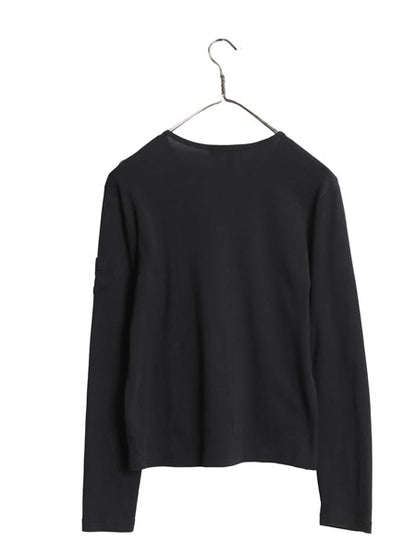 00s ローレン ラルフローレン 長袖 Tシャツ レディース M / オールド コットン ストレッチ リブ編み カットソー ワンポイント ボックス 黒
