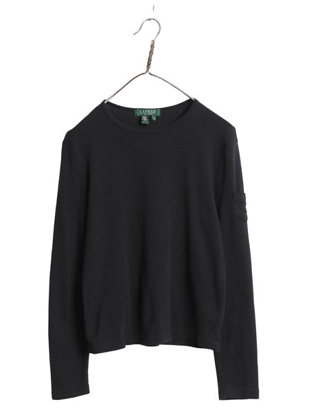 00s ローレン ラルフローレン 長袖 Tシャツ レディース M / オールド コットン ストレッチ リブ編み カットソー ワンポイント ボックス 黒