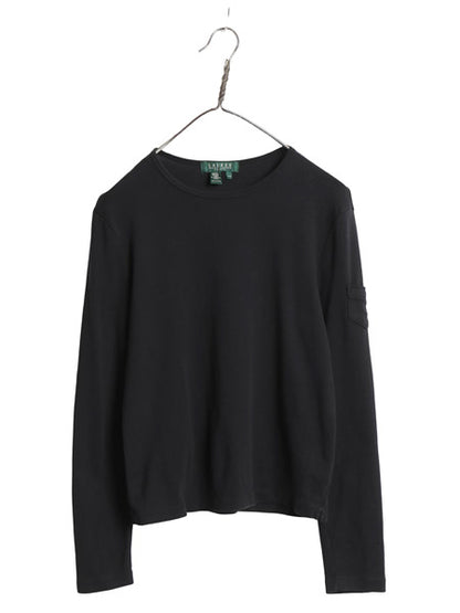 00s ローレン ラルフローレン 長袖 Tシャツ レディース M / オールド コットン ストレッチ リブ編み カットソー ワンポイント ボックス 黒