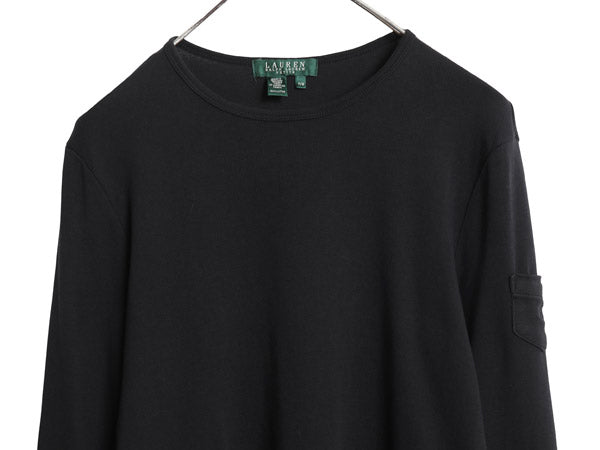 00s ローレン ラルフローレン 長袖 Tシャツ レディース M / オールド コットン ストレッチ リブ編み カットソー ワンポイント ボックス 黒