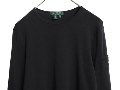 00s ローレン ラルフローレン 長袖 Tシャツ レディース M / オールド コットン ストレッチ リブ編み カットソー ワンポイント ボックス 黒