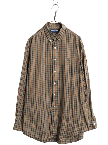 90s ラルフローレン チェック 長袖 ボタンダウン シャツ メンズ L 古着 オールド ポロ 長袖シャツ コットン ワンポイント カジュアル 薄手