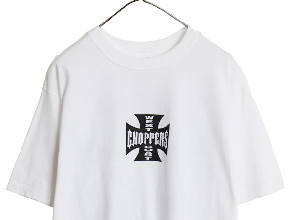 デッドストック 90s ★ WEST COAST CHOPPERS アイアンクロス ロゴ プリント Tシャツ メンズ M / オールド 初期 バイク チョッパー anvil 白
