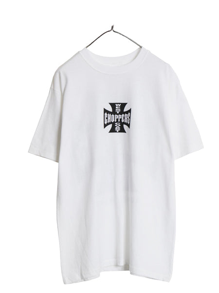 デッドストック 90s ★ WEST COAST CHOPPERS アイアンクロス ロゴ プリント Tシャツ メンズ M / オールド 初期 バイク チョッパー anvil 白