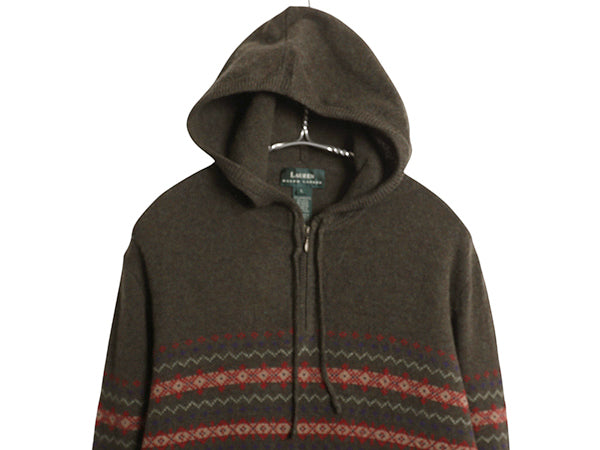 90s ローレン ラルフローレン ハーフジップ ニット パーカー レディース L / オールド ポロ 長袖ニット ラム ウール フェアアイル カーキ