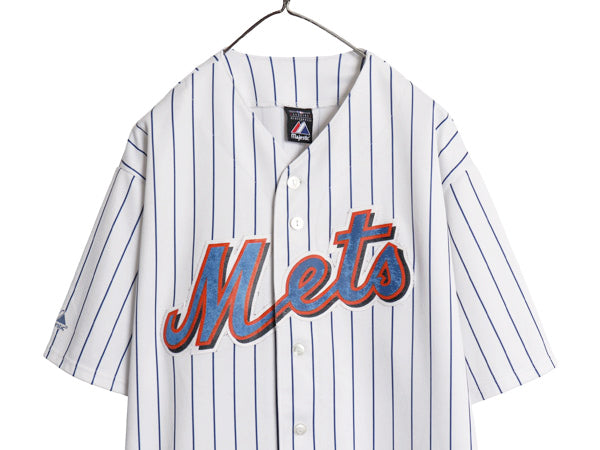 メッツ ベースボール シャツ メンズ XXL 程/ MLB オフィシャル マジェスティック 大リーグ ユニフォーム ゲームシャツ 重ね着 大きいサイズ