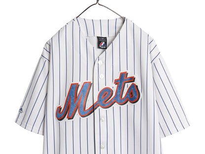 メッツ ベースボール シャツ メンズ XXL 程/ MLB オフィシャル マジェスティック 大リーグ ユニフォーム ゲームシャツ 重ね着 大きいサイズ