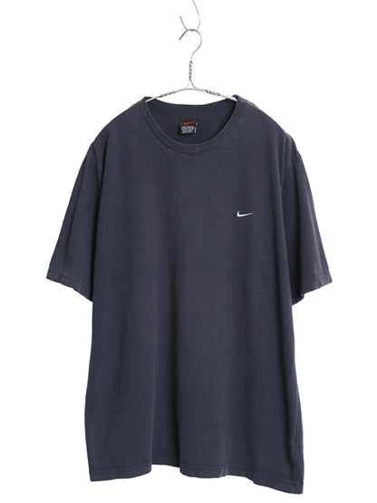 00s ナイキ スモール スウッシュ 刺繍 半袖 Tシャツ メンズ L / オールド ヘビーウェイト コットン ワンポイント カットソー シンプル 紺