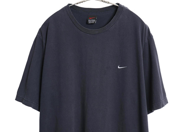 00s ナイキ スモール スウッシュ 刺繍 半袖 Tシャツ メンズ L / オールド ヘビーウェイト コットン ワンポイント カットソー シンプル 紺