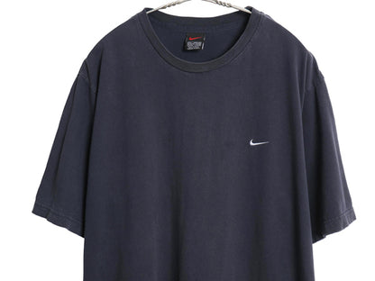 00s ナイキ スモール スウッシュ 刺繍 半袖 Tシャツ メンズ L / オールド ヘビーウェイト コットン ワンポイント カットソー シンプル 紺