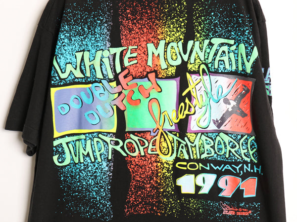 90s USA製 ダブルダッチ アート イラスト プリント Tシャツ メンズ XL / 古着 オールド スポーツ チーム シングルステッチ 大きいサイズ 黒