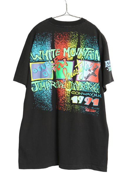 90s USA製 ダブルダッチ アート イラスト プリント Tシャツ メンズ XL / 古着 オールド スポーツ チーム シングルステッチ 大きいサイズ 黒