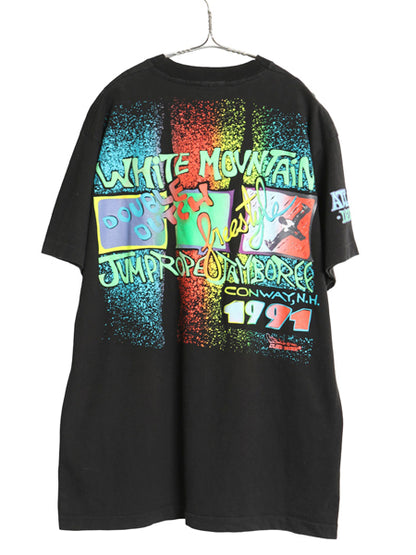 90s USA製 ダブルダッチ アート イラスト プリント Tシャツ メンズ XL / 古着 オールド スポーツ チーム シングルステッチ 大きいサイズ 黒