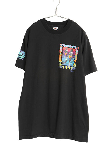90s USA製 ダブルダッチ アート イラスト プリント Tシャツ メンズ XL / 古着 オールド スポーツ チーム シングルステッチ 大きいサイズ 黒