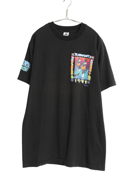 90s USA製 ダブルダッチ アート イラスト プリント Tシャツ メンズ XL / 古着 オールド スポーツ チーム シングルステッチ 大きいサイズ 黒