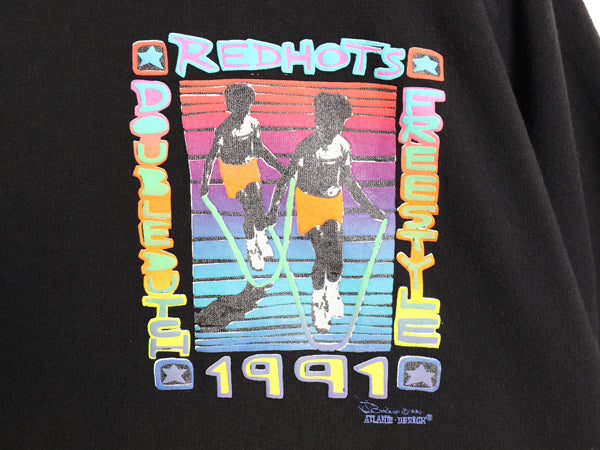 90s USA製 ダブルダッチ アート イラスト プリント Tシャツ メンズ XL / 古着 オールド スポーツ チーム シングルステッチ 大きいサイズ 黒
