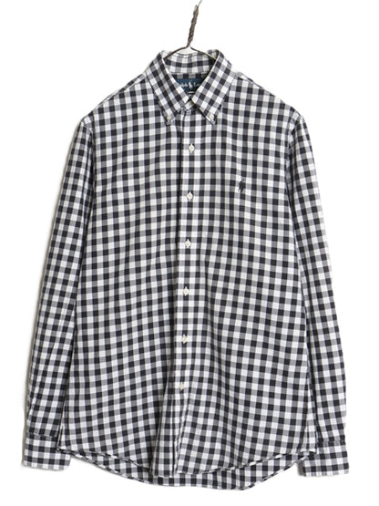 00s ラルフローレン ギンガム チェック 長袖 ボタンダウン シャツ メンズ S / ポロ 長袖シャツ コットン ワンポイント 細身 ツートン 黒 白